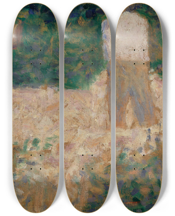 Triptych art skateboard deck of Georges Seurat Twostonebreakers by Georges Seurat (1859-1891)
