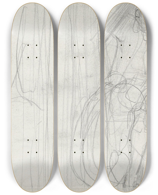 Triptych art skateboard deck of August Alleb Schets Van Een Zittende Man by August Allebe (1838-1927)