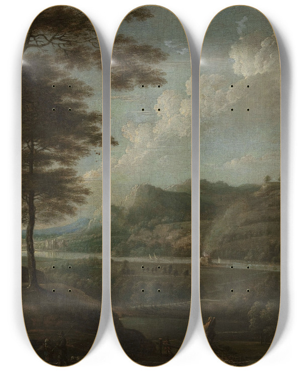 Triptych art skateboard deck of Lucas Van Uden Landscape by Lucas Van Uden (1595-1672)