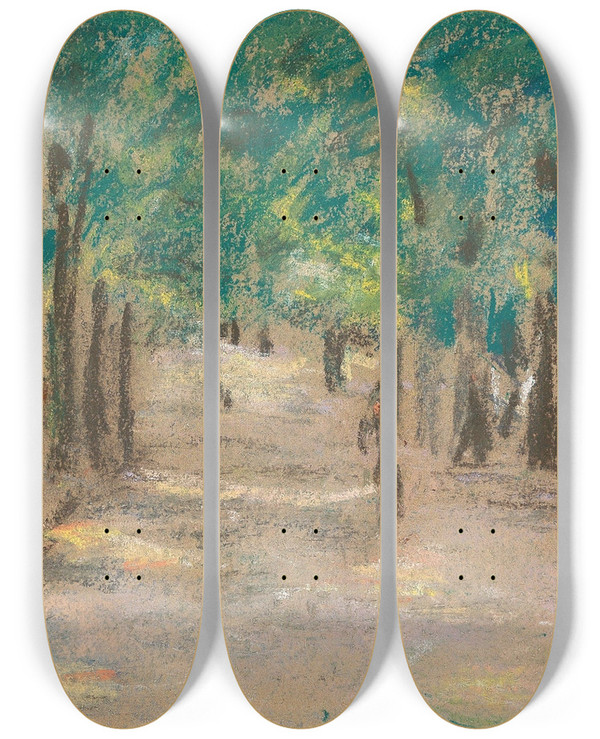 Triptych art skateboard deck of Max Liebermann Allee Wohl In Haarlem by Max Liebermann (1847-1935)