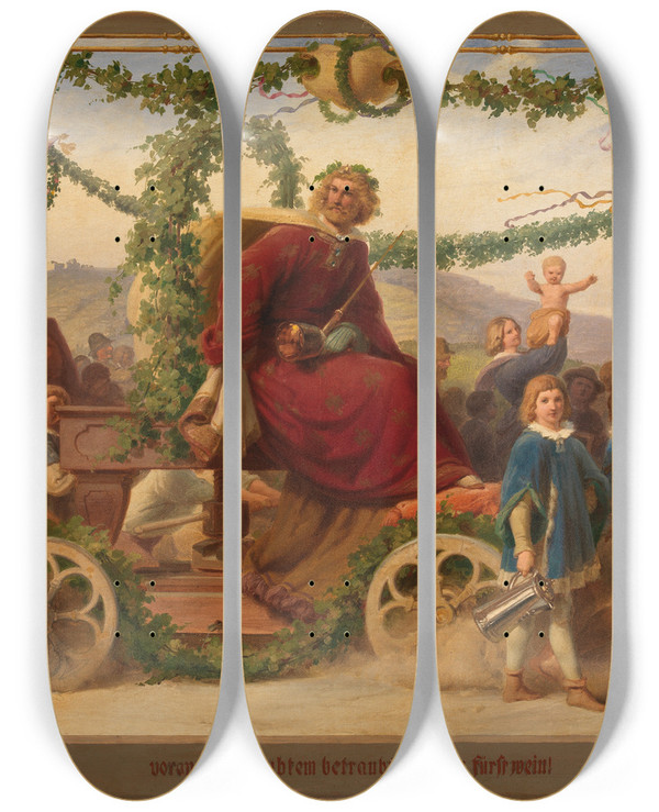 Triptych art skateboard deck of Adolf Schrdter  Triumph Des Knigs Wein 2 Bild by Adolf Schrodter (1805-1875)