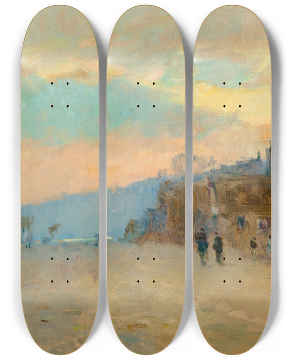 Triptych art skateboard deck of Albert Lebourg Paysage Prs De Rouen by Albert Lebourg (1849-1928)