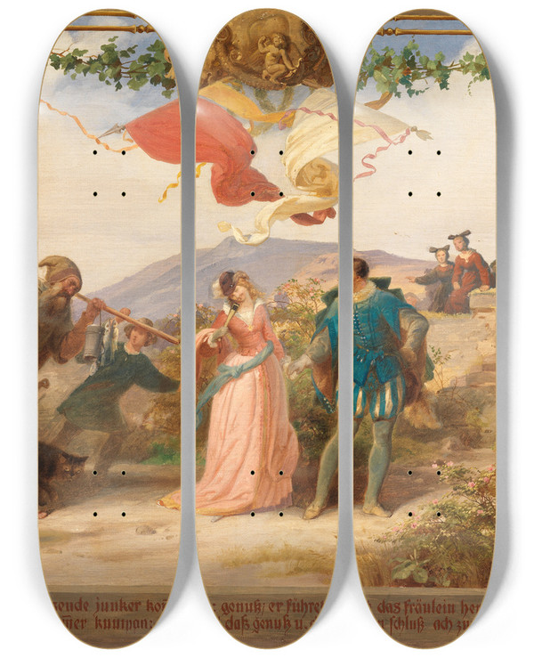 Triptych art skateboard deck of Adolf Schrdter  Triumph Des Knigs Wein 9 Bild by Adolf Schrodter (1805-1875)
