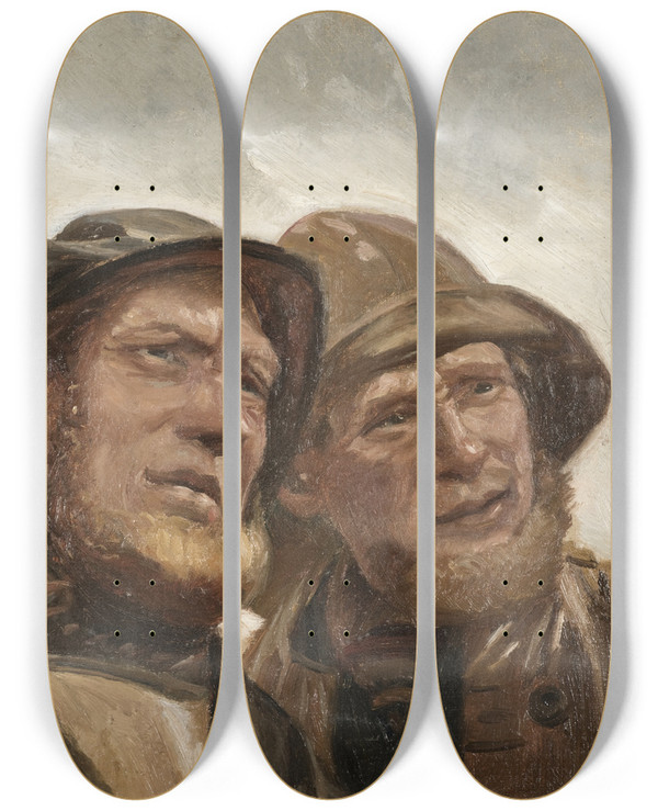 Triptych art skateboard deck of Michael Ancher Two Fishermen Study by Michael Ancher (1849-1927)