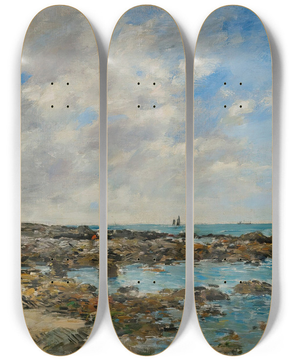 Triptych art skateboard deck of Eugne Boudin Le Croisic Bord De Mer by Eugene Boudin (1824-1898)