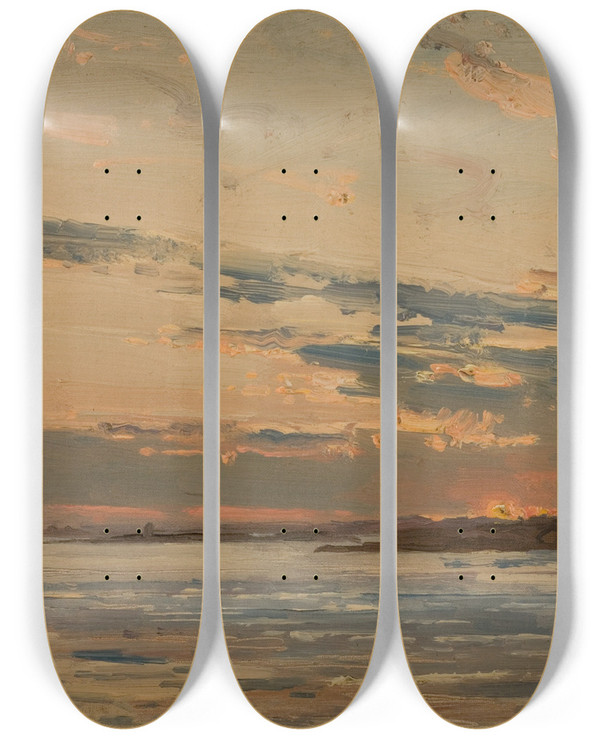 Triptych art skateboard deck of Amaldus Nielsen Studie_3 by Amaldus Nielsen (1838-1932)