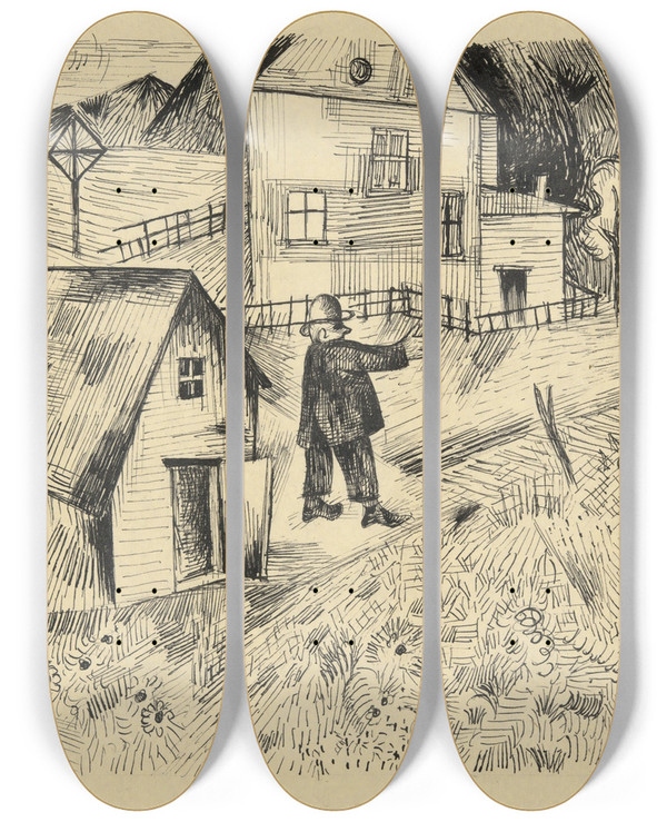 Triptych art skateboard deck of Albert Bloch Feierabend Holidayevening by Albert Bloch (1882-1961)