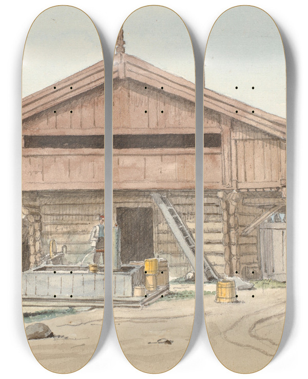 Triptych art skateboard deck of Martinus Rrbye Bondegrd by Martinus Rorbye (1803-1848)