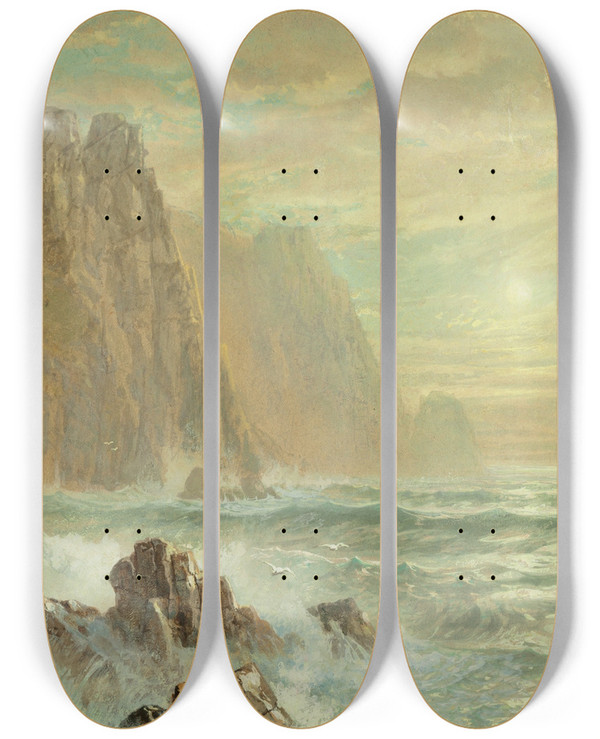 Triptych art skateboard deck of William Trost Richards Near Lands End Cornwall_2 by William Trost Richards (1833-1905)