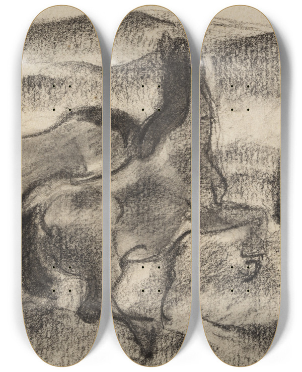 Triptych art skateboard deck of Franz Marc Three Horses In A Hilly Landscape by Franz Marc (1880-1916)