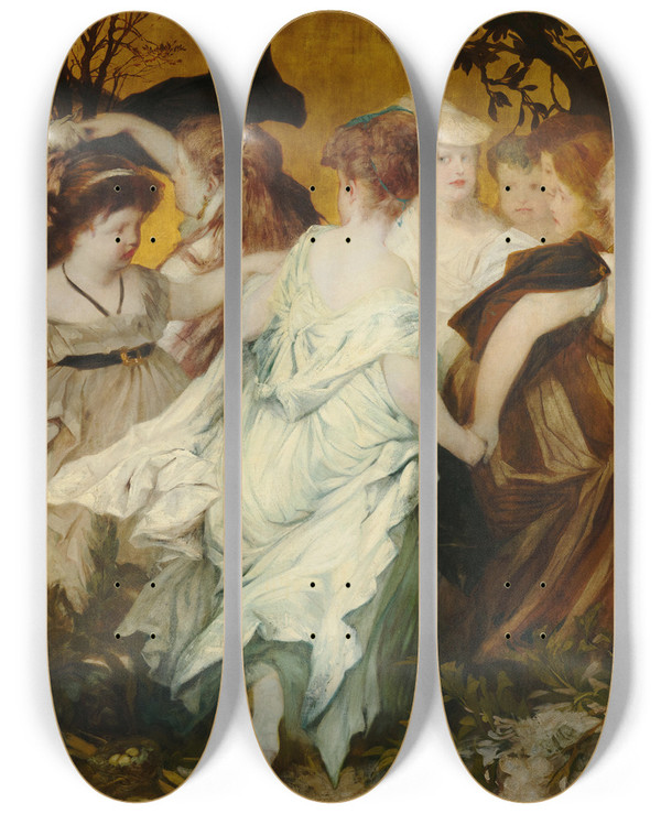 Triptych art skateboard deck of Hans Makart Modern Amoretti_2 by Hans Makart (1840-1884)