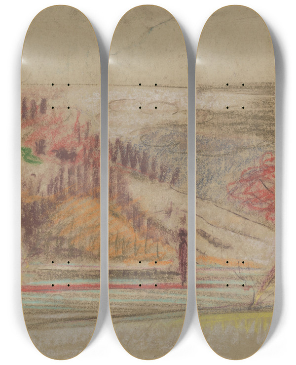 Triptych art skateboard deck of Arnold Peter Weiszkubnan Autumn Landscape by Arnold Peter Weisz-Kubnan (1898-1944)
