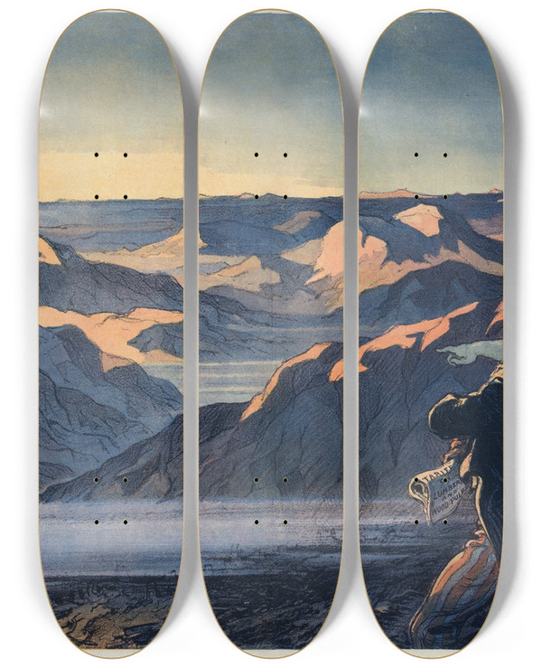 Triptych art skateboard deck of Udo Keppler Protection by Udo Keppler (1872-1956)