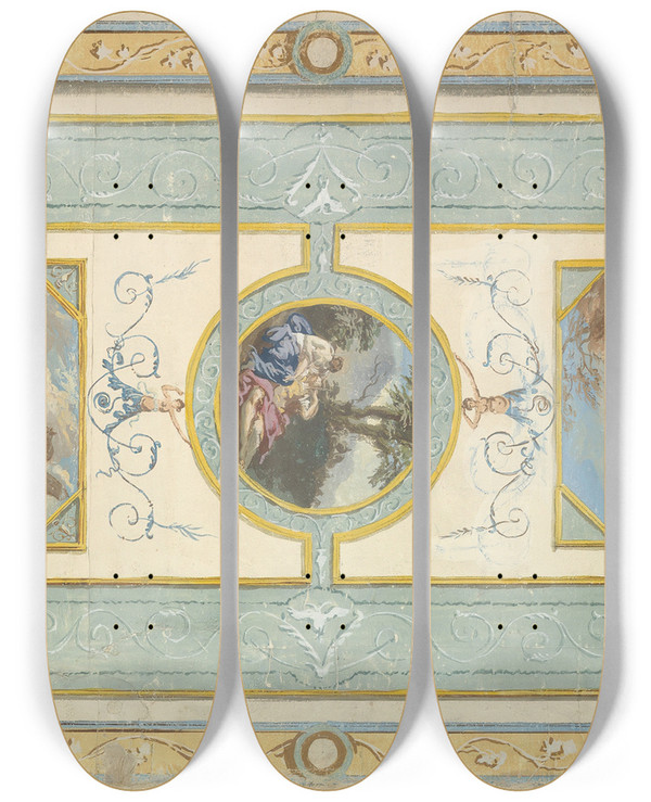 Triptych art skateboard deck of Jeanjacques Lagrene Study For A Ceiling_2 by Jean-Jacques Lagrene (1739-1821)