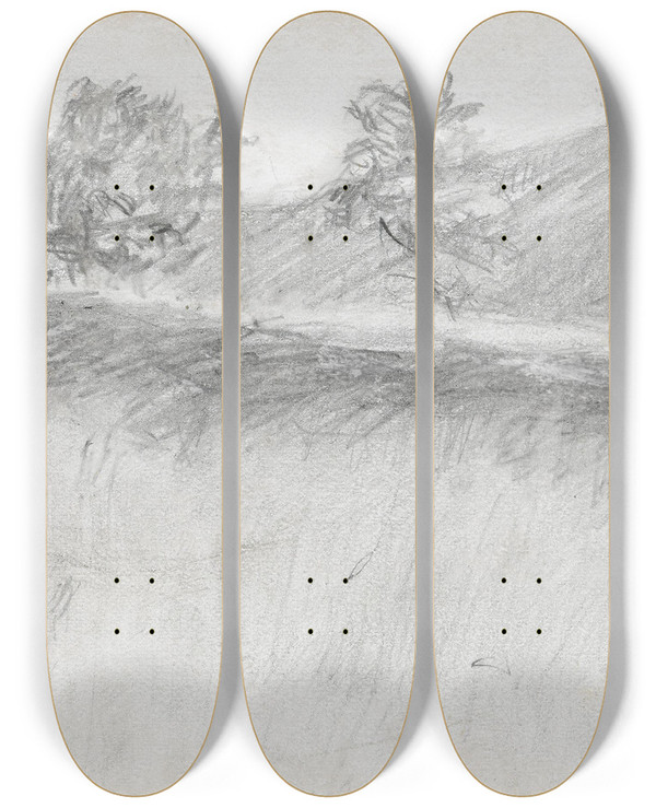 Triptych art skateboard deck of Ludvig Karsten Landskap Telemark by Ludvig Karsten (1876-1926)