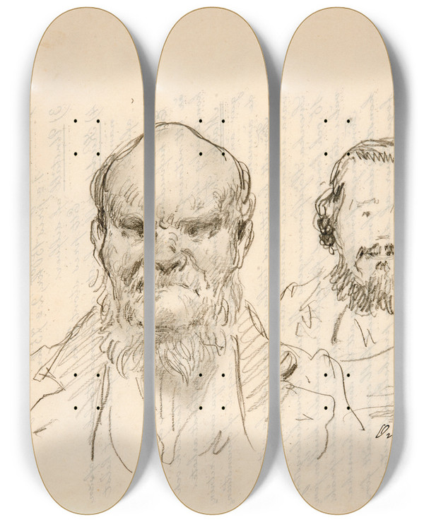 Triptych art skateboard deck of August Malmstrm Two Portrait Studies by August Malmstrom (1829-1901)