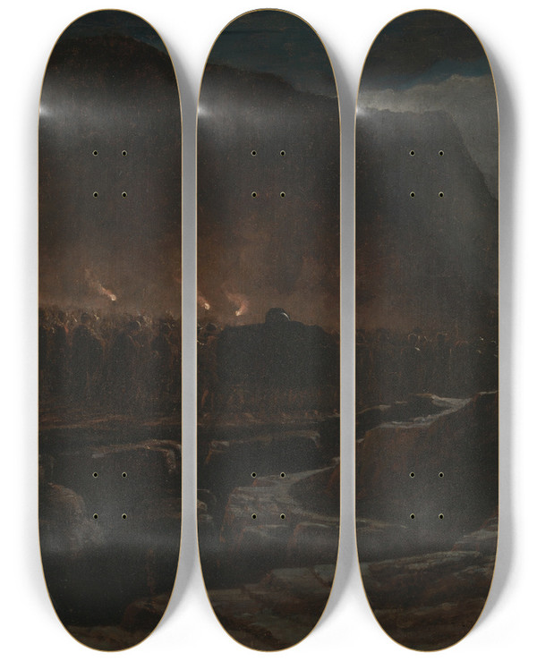 Triptych art skateboard deck of Francis Danby A Mountain Chieftains Funeral by Francis Danby (1793-1861)