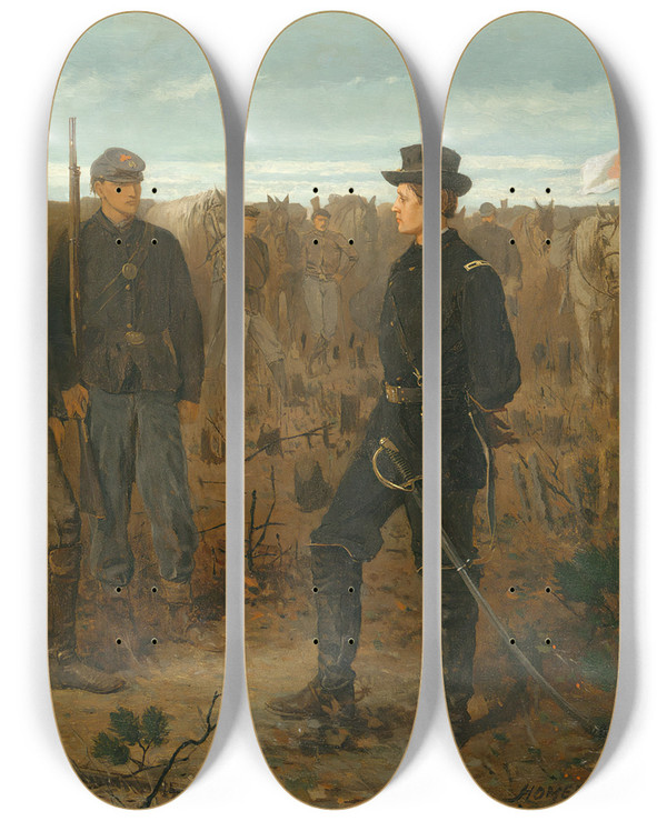 Triptych art skateboard deck of Winslow Homer Prisoners From The Front by Winslow Homer (1836-1910)