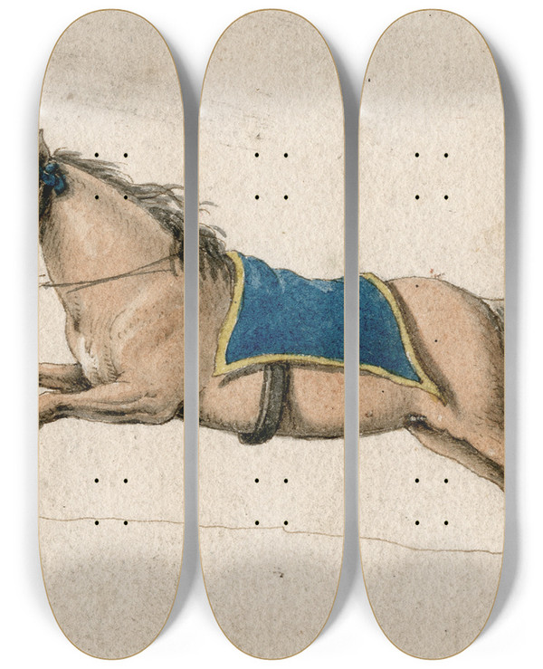Triptych art skateboard deck of Barend Hendrik Thier Springend Paard by Barend Hendrik Thier (1751-1814)