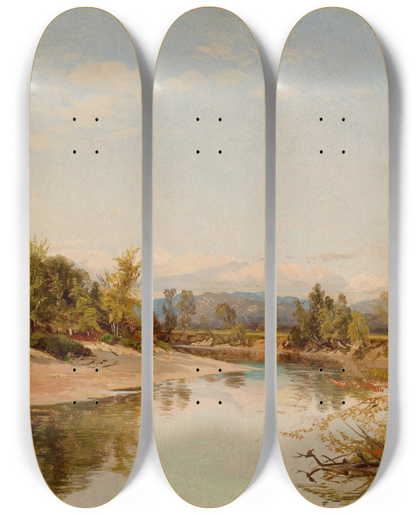 Triptych art skateboard deck of Aaron Draper Shattuck Androscoggin River New Hampshire by Aaron Draper Shattuck (1832-1928)