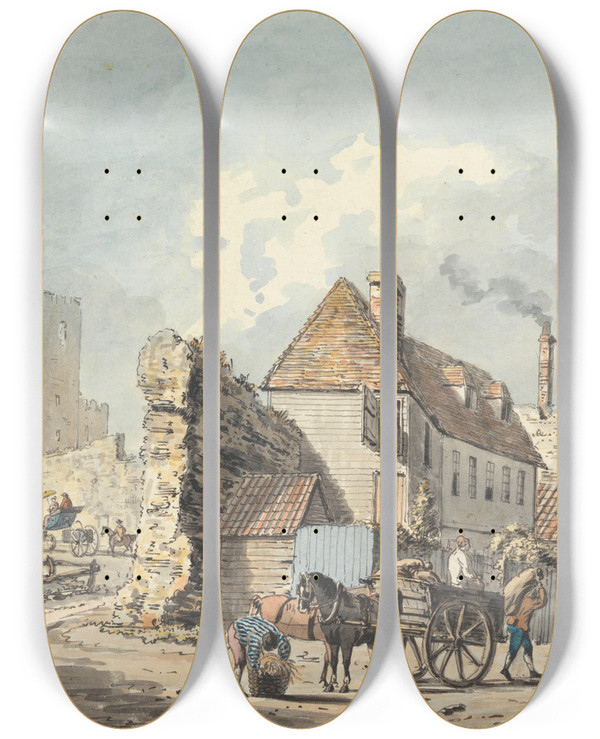 Triptych art skateboard deck of John Thomas Serres Rochester by John Thomas Serres (1759-1825)
