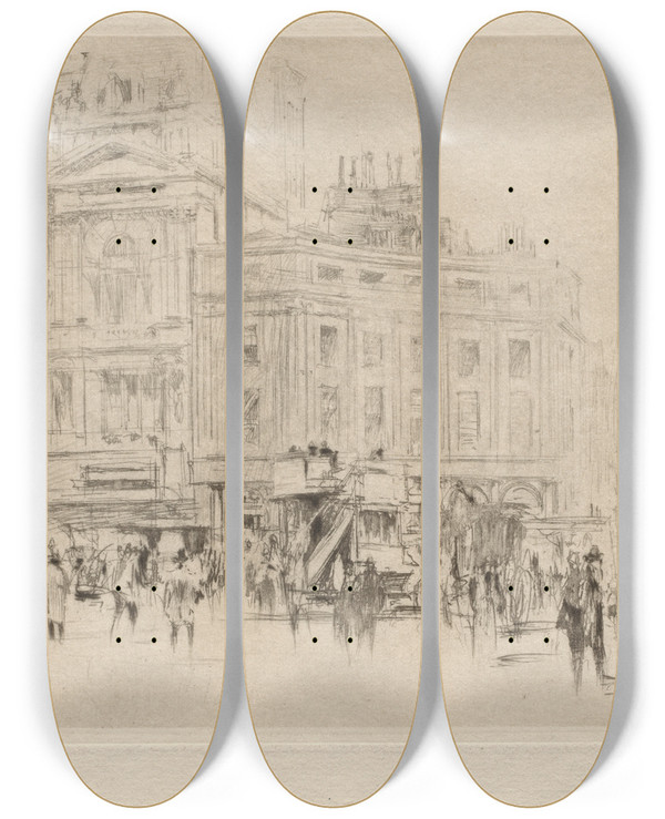 Triptych art skateboard deck of William Walcot Picadilly Circus by William Walcot (1874-1943)