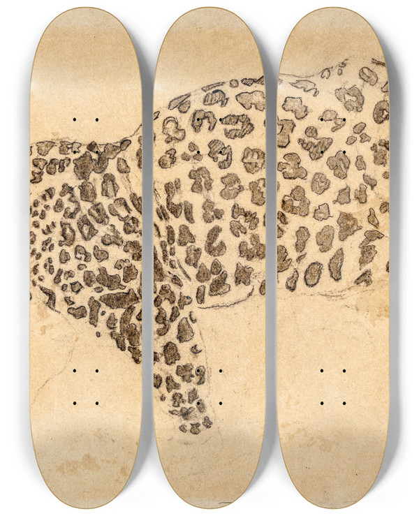 Triptych art skateboard deck of Antoinelouis Barye Etude De Lopard by Antoine-Louis Barye (1796-1875)