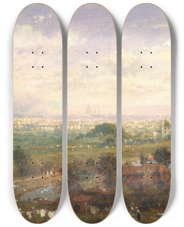 Triptych art skateboard deck of Frederick Nash London From Islington Hill by Frederick Nash (1782-1856)