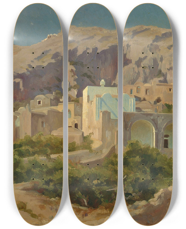 Triptych art skateboard deck of Frederic Leighton Capri by Frederic Leighton (1830-1896)