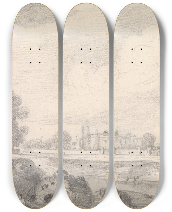 Triptych art skateboard deck of Thomas Hastings Hampstead Heath by Thomas Hastings (1778-1854)