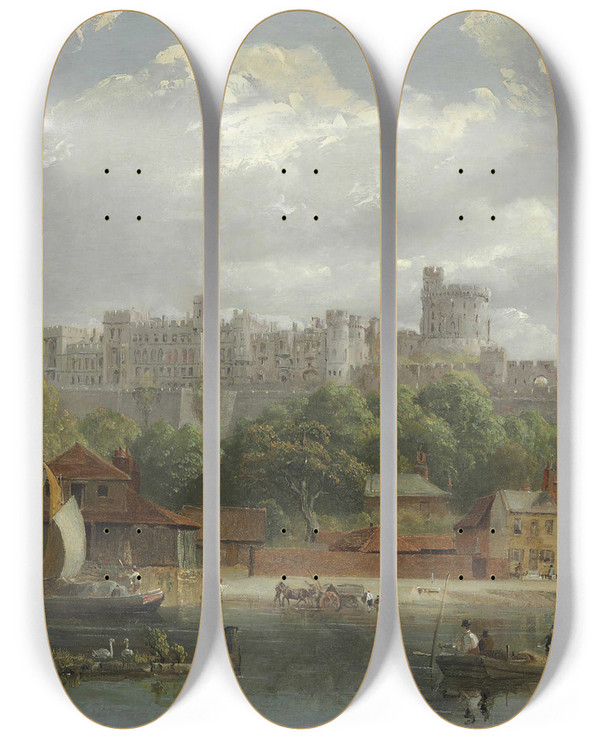 Triptych art skateboard deck of William Parrott Windsor Castle From The Thames by William Parrott (1843-1915)