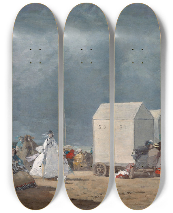 Triptych art skateboard deck of Eugne Boudin Approaching Storm by Eugene Boudin (1824-1898)
