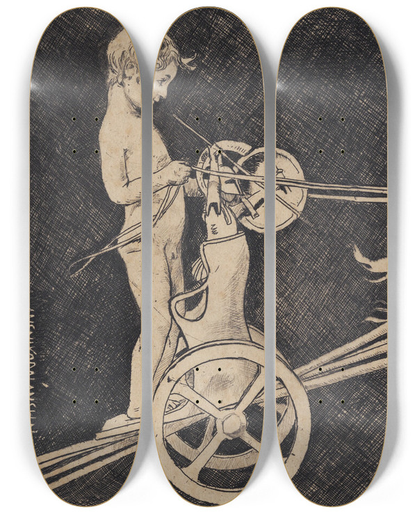 Triptych art skateboard deck of Hans Nikolaj Hansen Quadriga by Hans Nikolaj Hansen (1853-1923)