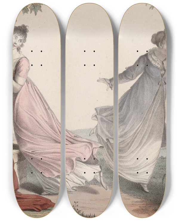 Triptych art skateboard deck of Nicolas Schencker La Cachecache by Nicolas Schencker (1760-1848)