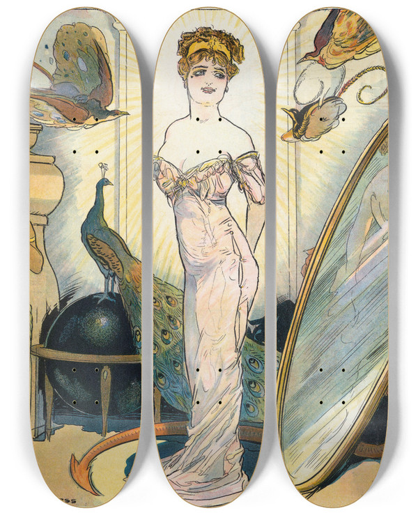 Triptych art skateboard deck of Gordon Ross The Devils Masterpiece by Gordon Ross (1873-1946)