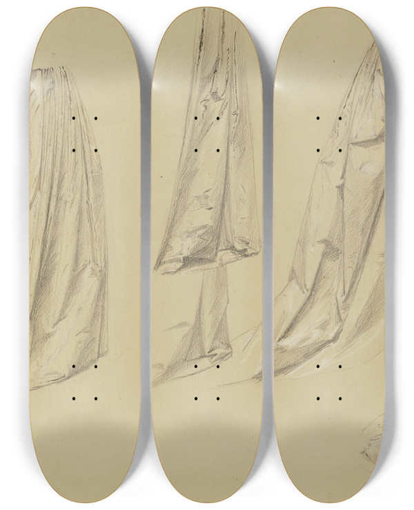 Triptych art skateboard deck of Josef Ferdinand Becker Studienblatt Weibliche Gewandfigur by Josef Ferdinand Becker (1846-1877)