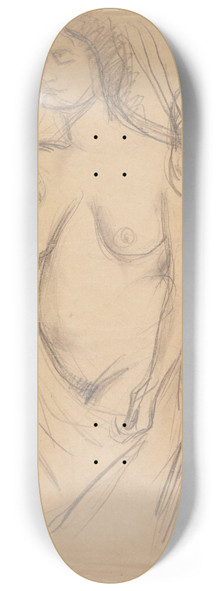 Harald Giersing - Kvindelig model, trekvart profil mod venstre, afskret ved knene, samt et lille modelstudie 8.25 inch art skate deck