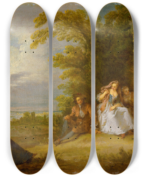 Triptych art skateboard deck of Bonaventure De Bar Fte Champtre_1 by Bonaventure De Bar (1700-1729)