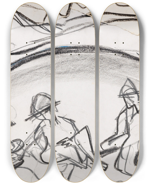 Triptych art skateboard deck of Ernst Ludwig Kirchner Knaben Am See by Ernst Ludwig Kirchner (1880-1938)
