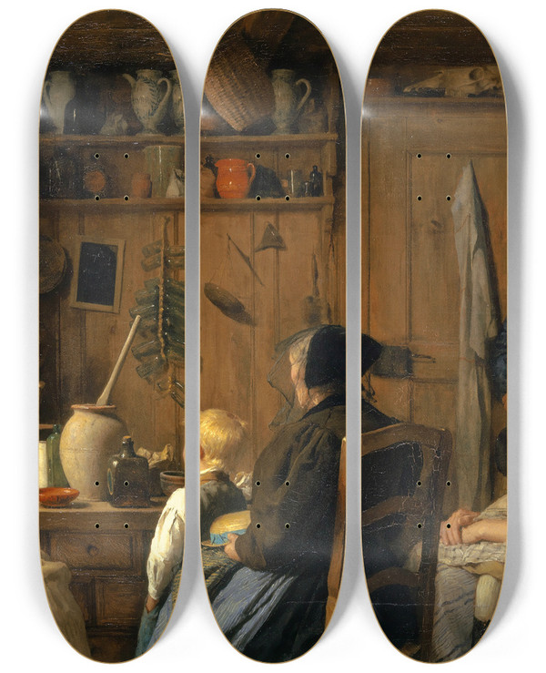 Triptych art skateboard deck of Albert Anker The Quack by Albert Anker (1831-1910)