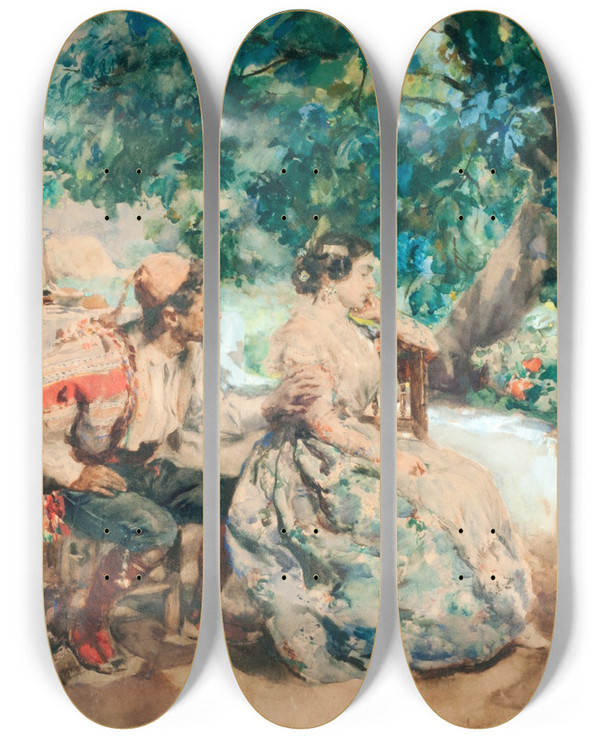 Triptych art skateboard deck of Joaqun Sorolla Nube De Verano by Joaquin Sorolla (1863-1923)