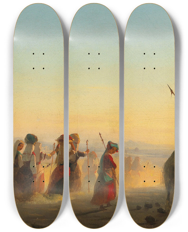 Triptych art skateboard deck of Ippolito Caffi Rome The Via Appia At Dawn_2 by Ippolito Caffi (1809-1866)