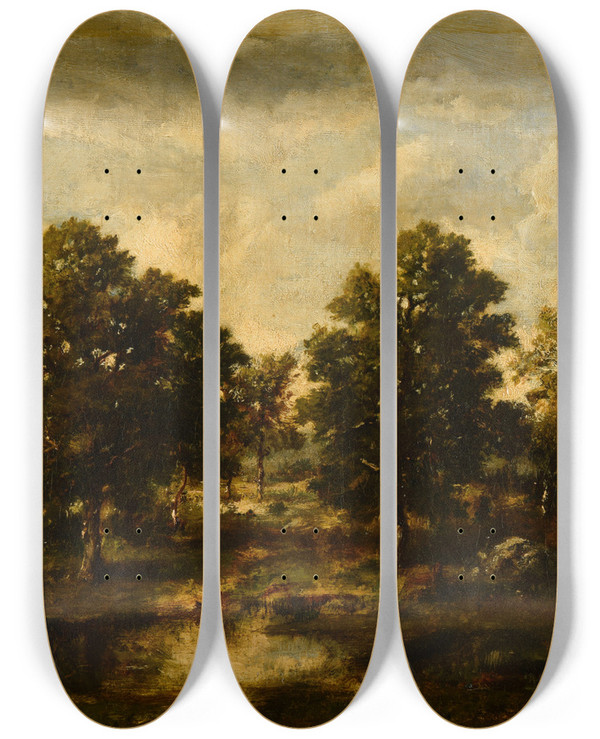 Triptych art skateboard deck of Narcissevirgile Diaz De La Pea Mare Dans Une Lande by Narcisse-Virgile Diaz de La Pea (1808-1876)
