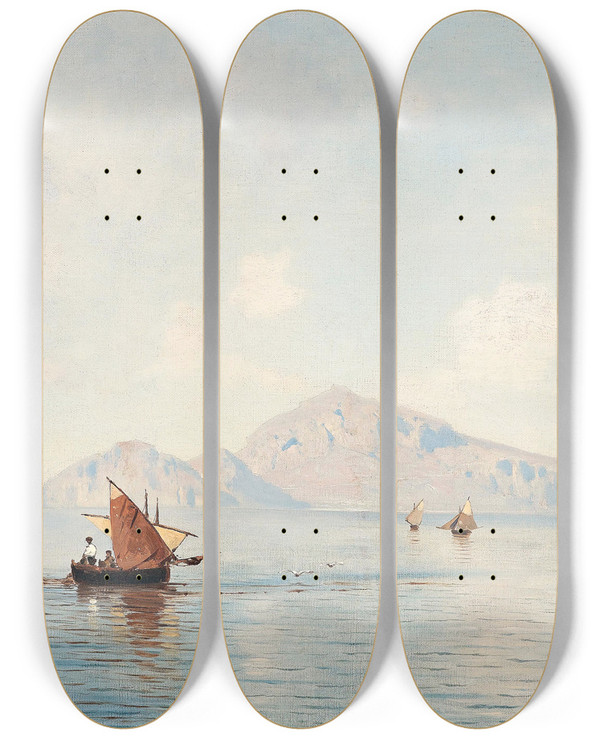 Triptych art skateboard deck of Ascan Lutteroth Punta Campanella by Ascan Lutteroth (1842-1923)