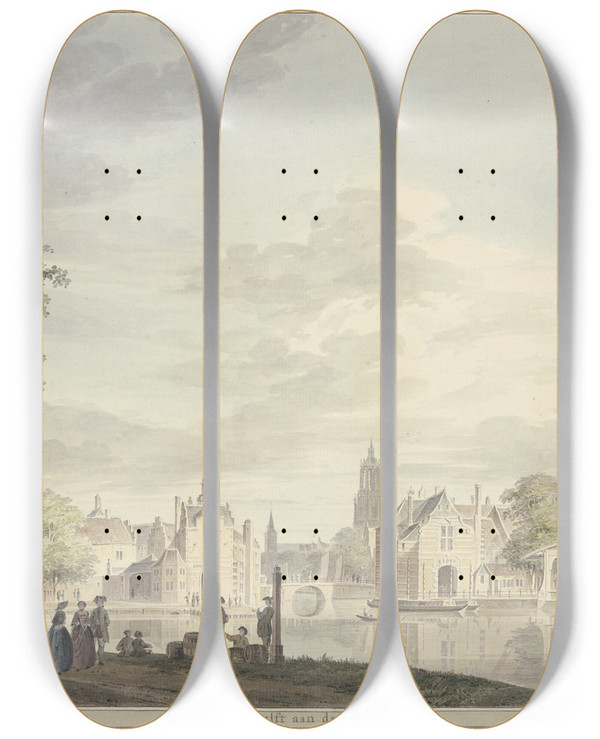 Triptych art skateboard deck of Paulus Van Liender Delft Aan De Schie by Paulus Van Liender (1731-1797)