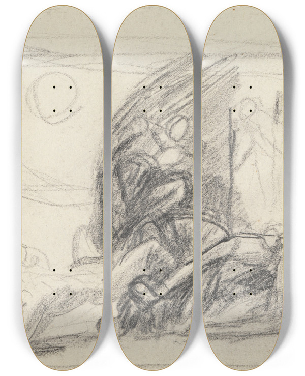 Triptych art skateboard deck of George Romney Figure Composition Study_2 by George Romney (1734-1802)