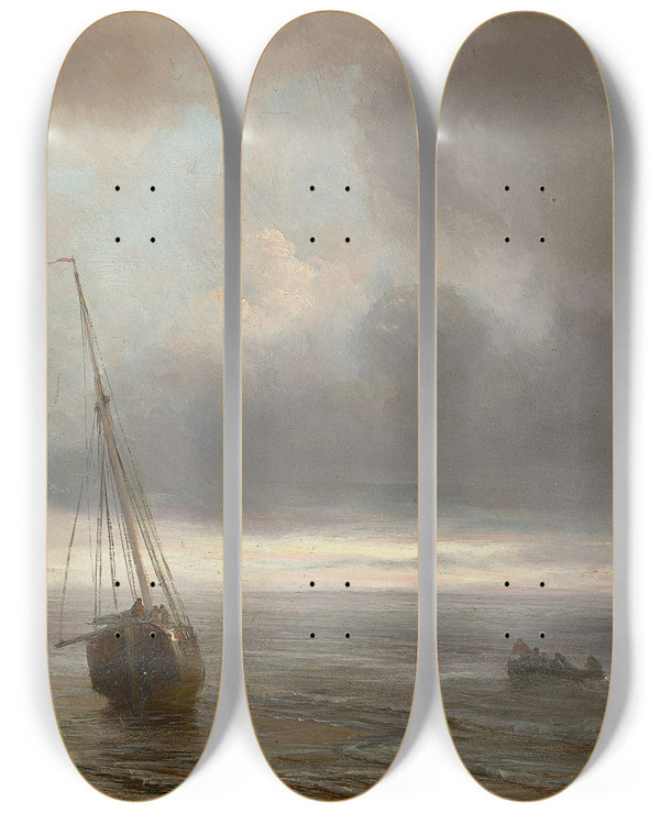 Triptych art skateboard deck of Thodore Gudin Beach Scene by Theodore Gudin (1802-1880)