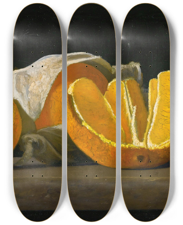 Triptych art skateboard deck of John Frederick Peto Still Lifeoranges by John Frederick Peto (1854-1907)