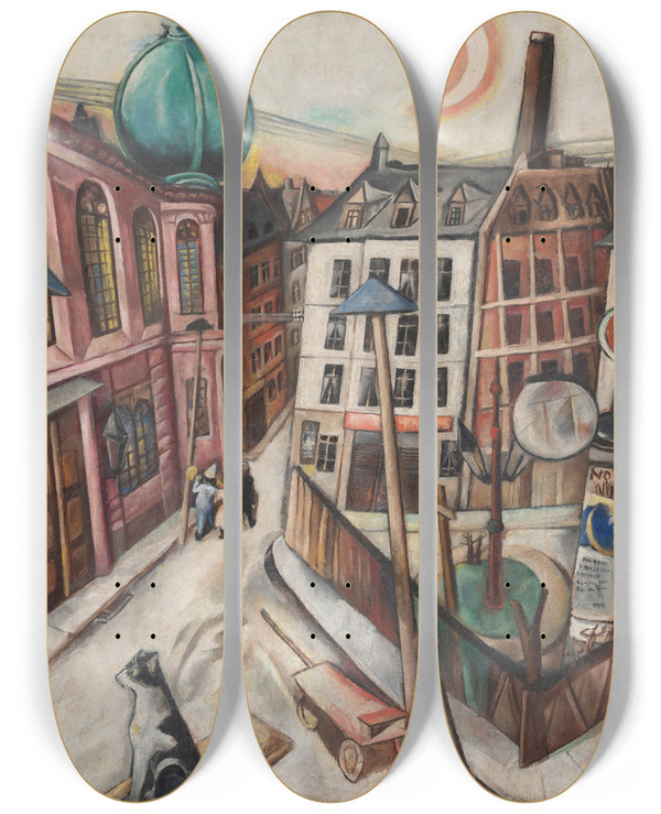 Triptych art skateboard deck of Max Beckmann The Synagogue In Frankfurt Am Main by Max Beckmann (1884-1950)