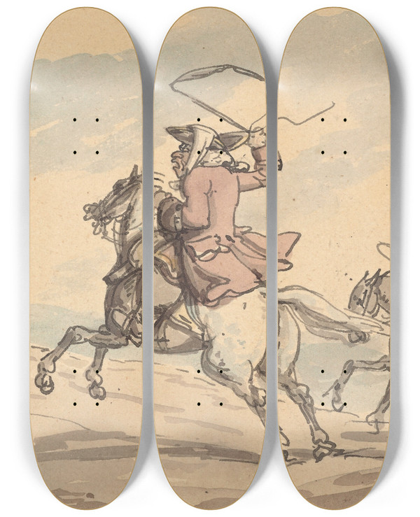 Triptych art skateboard deck of Thomas Rowlandson The Elopement by Thomas Rowlandson (1756-1827)